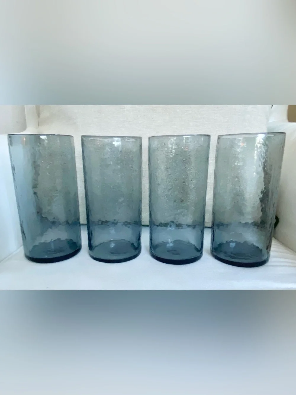 Set of 4 Handblown Smoky Gray Hammered Glass Tumbler Glasses Pottery Barn ?